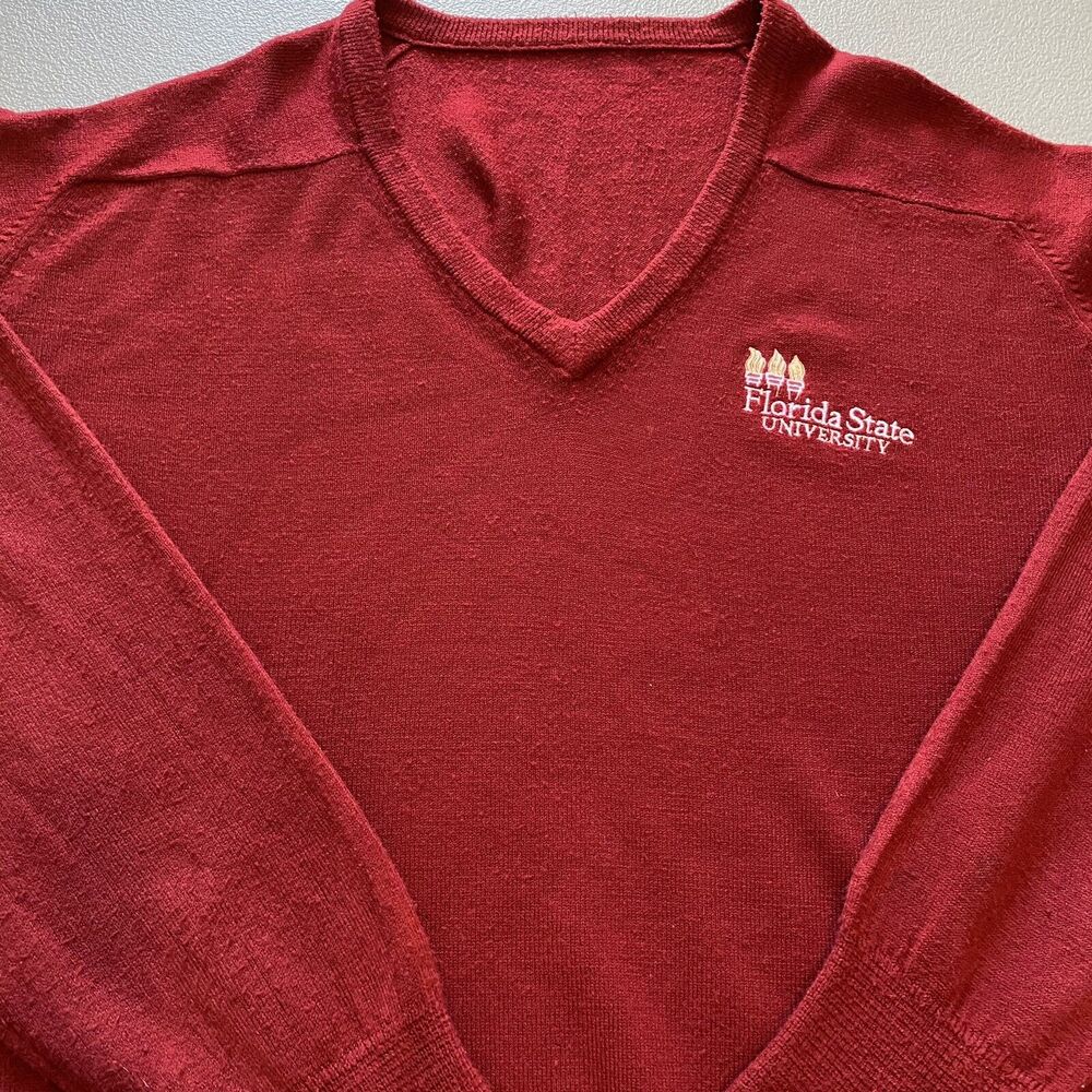 Vtg FSU Florida State University Sweater Mens XL? Logo 7 V-Neck Embroidered